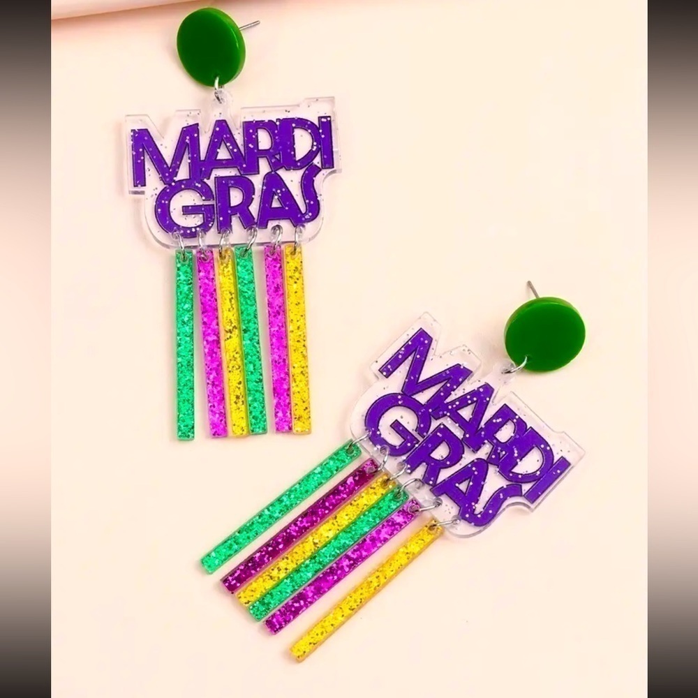 Mardi Gras Glitter Dangle Earrings